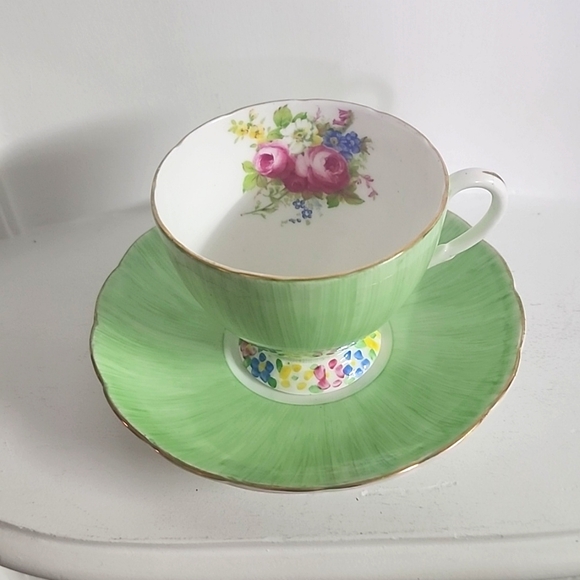 Foley China teacup and saucer, bone China, made in England, mint color - Picture 4 of 6